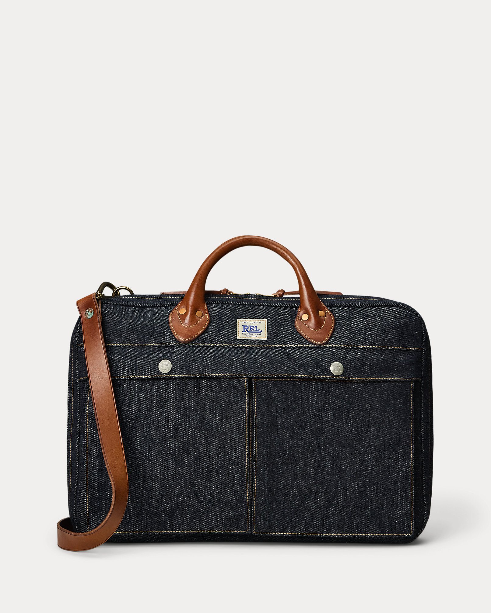 Leather-Trim Indigo Denim Briefcase
