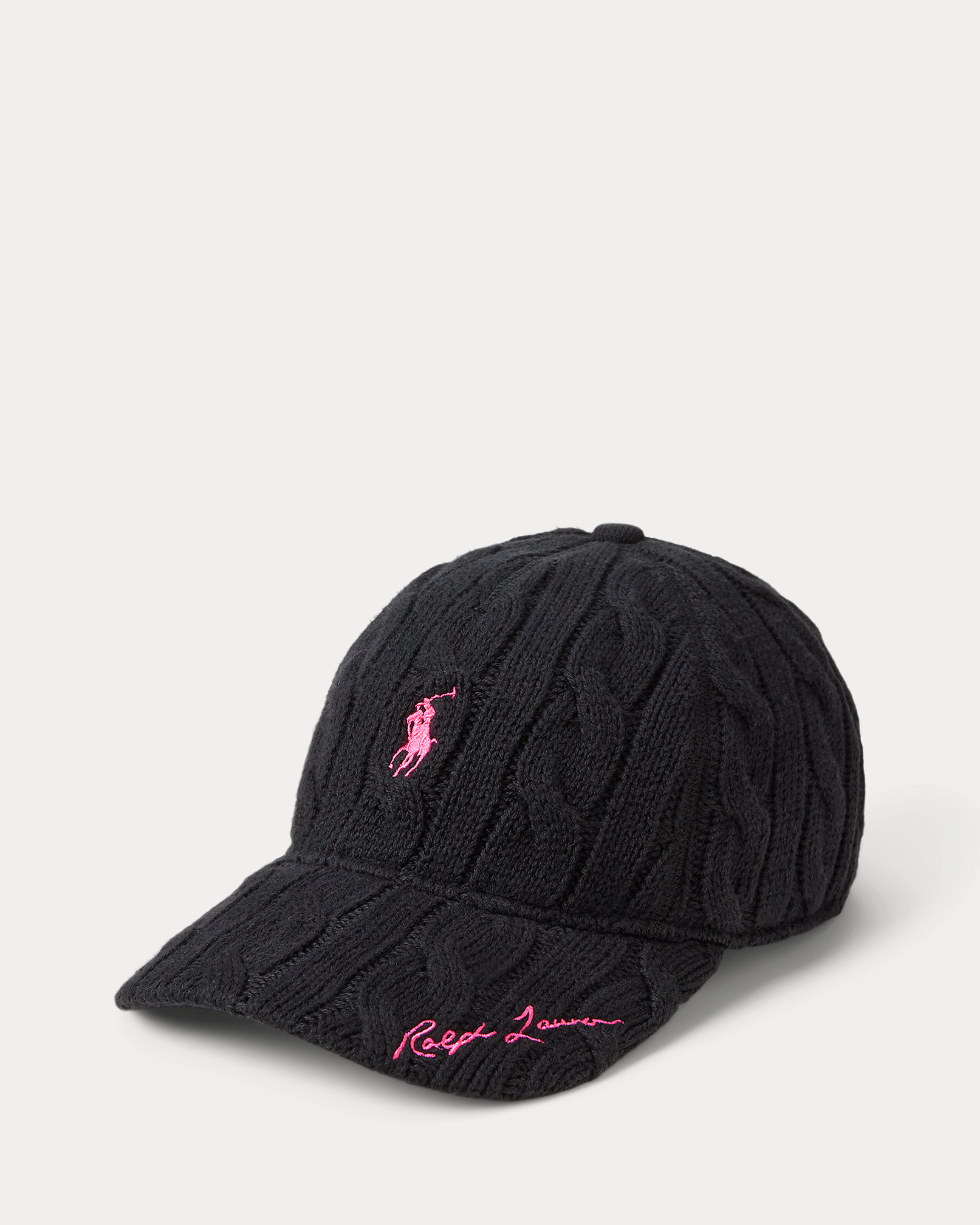 Pink Pony Cable-Knit Cotton Ball Cap
