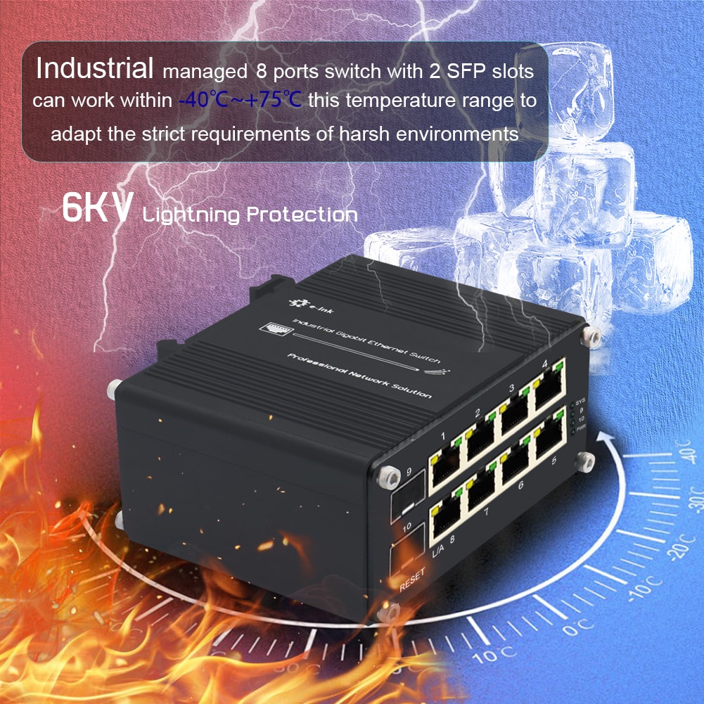 Simple 8 Port Managed Gigabit Switch 2SFP + 8RJ45 e-link.us