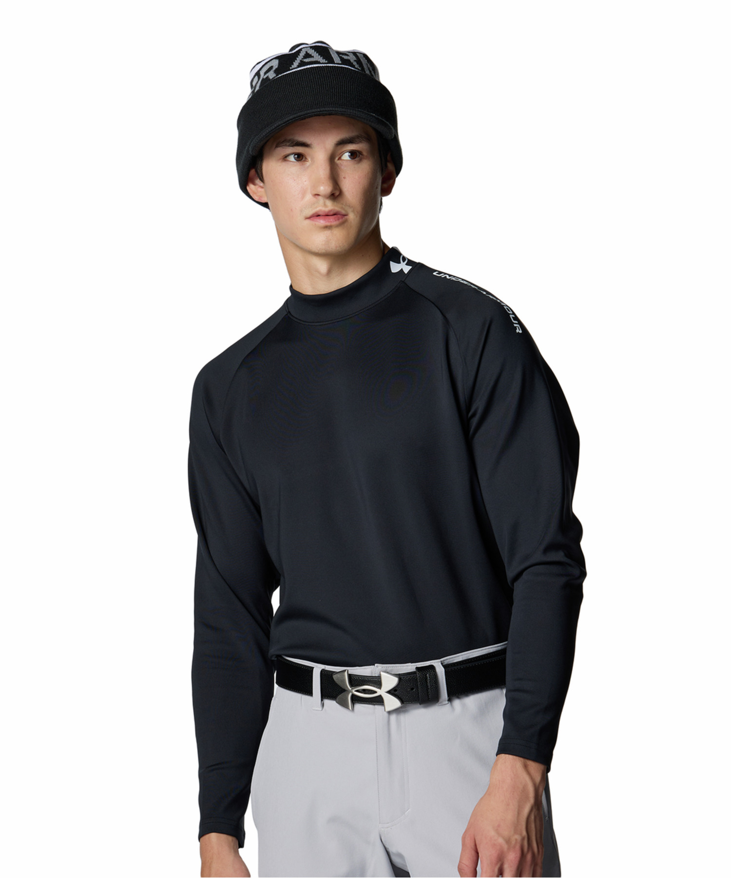 極美品】アンパスィゴルフ モックネックシャツ長袖 サイドライン 黒 L