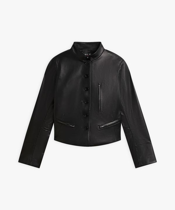 ラムスキン レザー 長袖 カーディガンプレッション ｜agnès b. FEMME