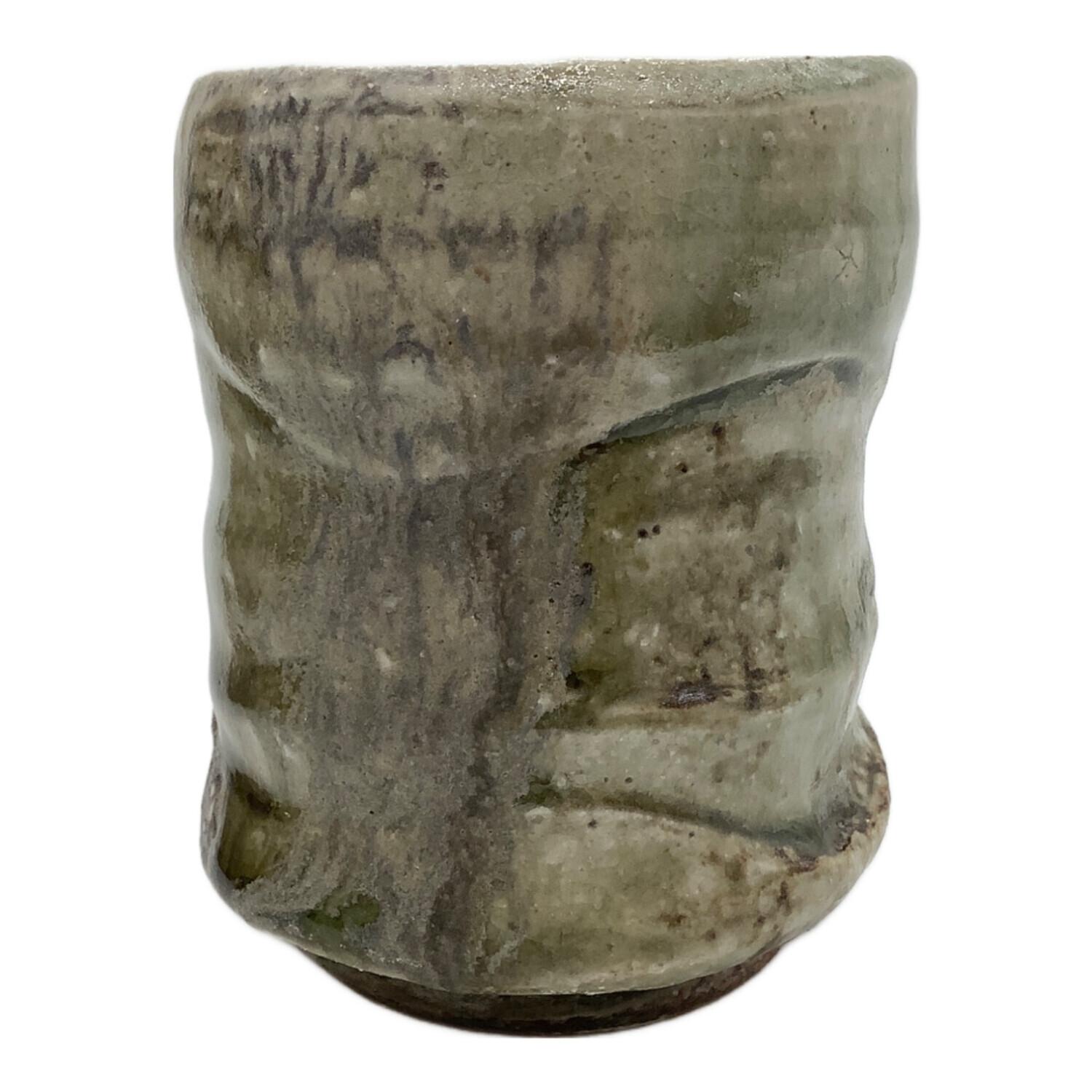 伊賀焼 (イガヤキ) ビードロ釉夫婦湯呑 新歓嗣作 共箱・陶歴付