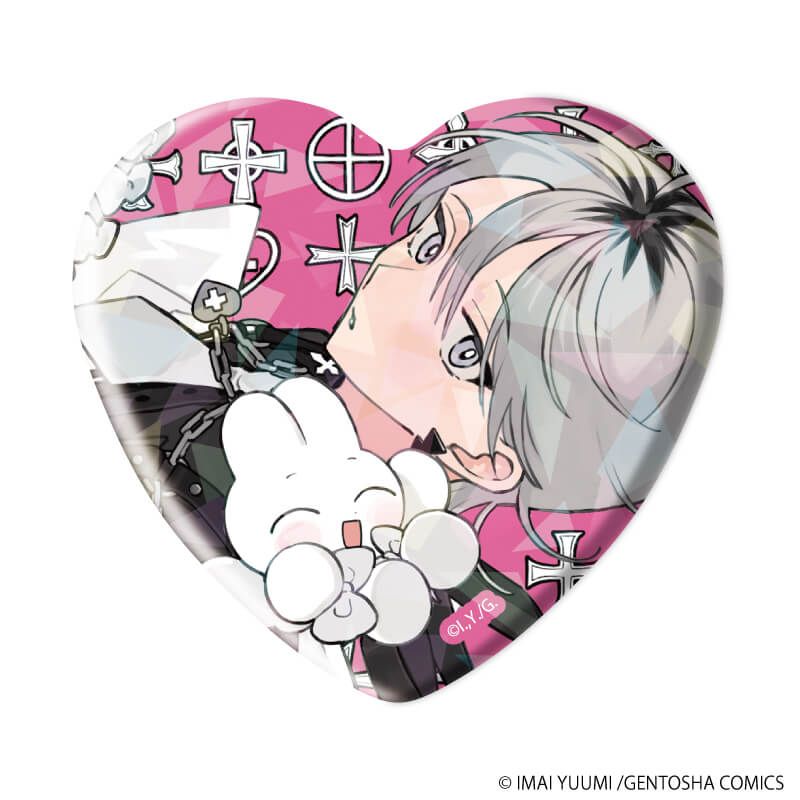 ホログラムハート型缶バッジ「弱虫オメガは溺愛されたい」01