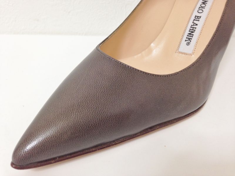 MANOLO BLAHNIK（マノロブラニク）グレーレザーシンプルパンプス34 1/2