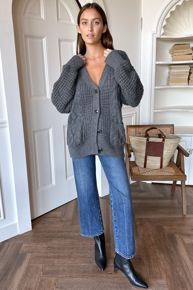 Cozy Cable Cardigan - Charcoal Alpaca - Emerson Fry