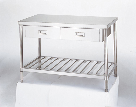 作業台 引き出し付き　ステンレス　1500x600x800 柏ステンレス工業 作業台 引出6個付 アジャスター付 1500×750×800mm