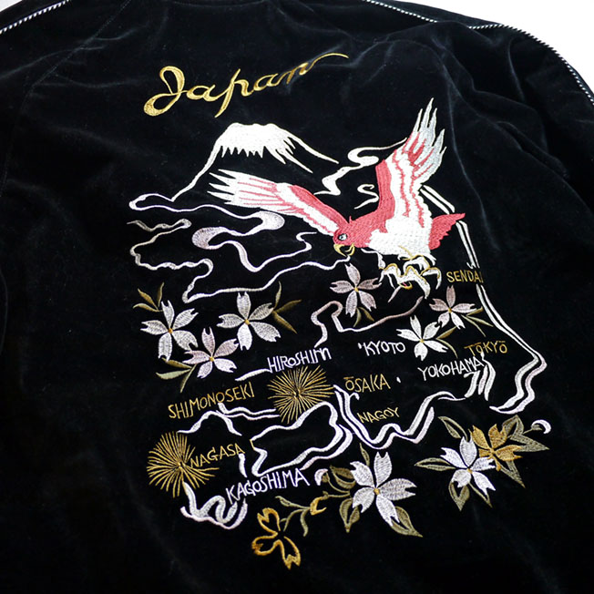 HOUSTON [ JAPAN MAP( 鷹、虎）] 刺繍 別珍 スカジャン (中綿入り