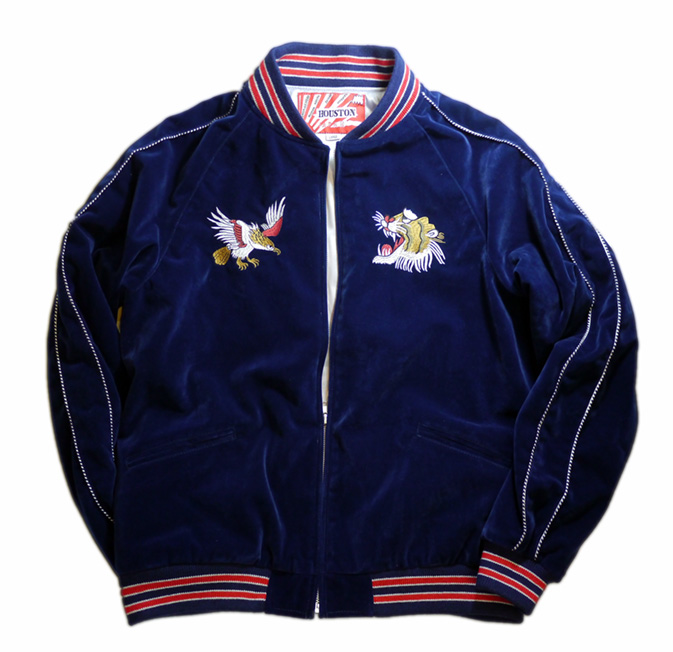 HOUSTON [ JAPAN MAP( 鷹、虎）] 刺繍 別珍 スカジャン (中綿入り