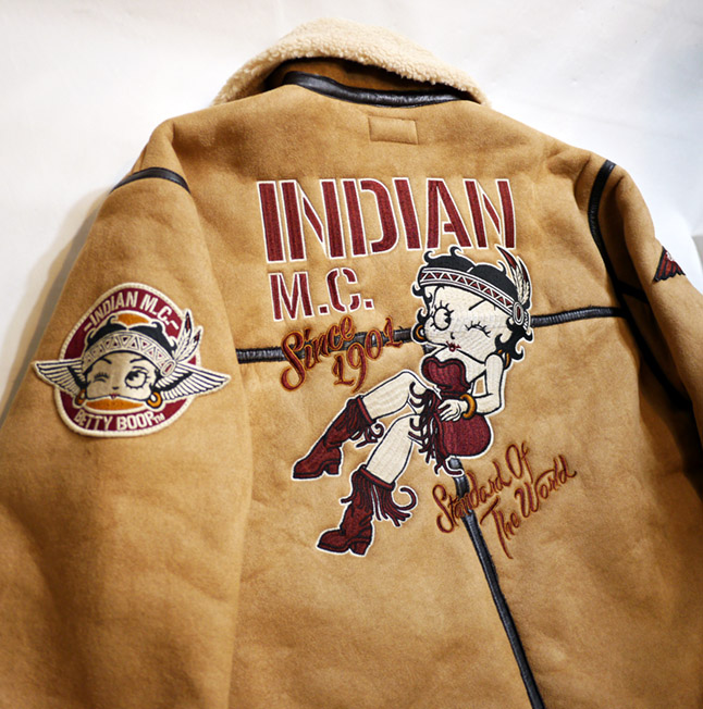 indian motocycle/betty boop ベティー刺繍 フェイクムートン B-6
