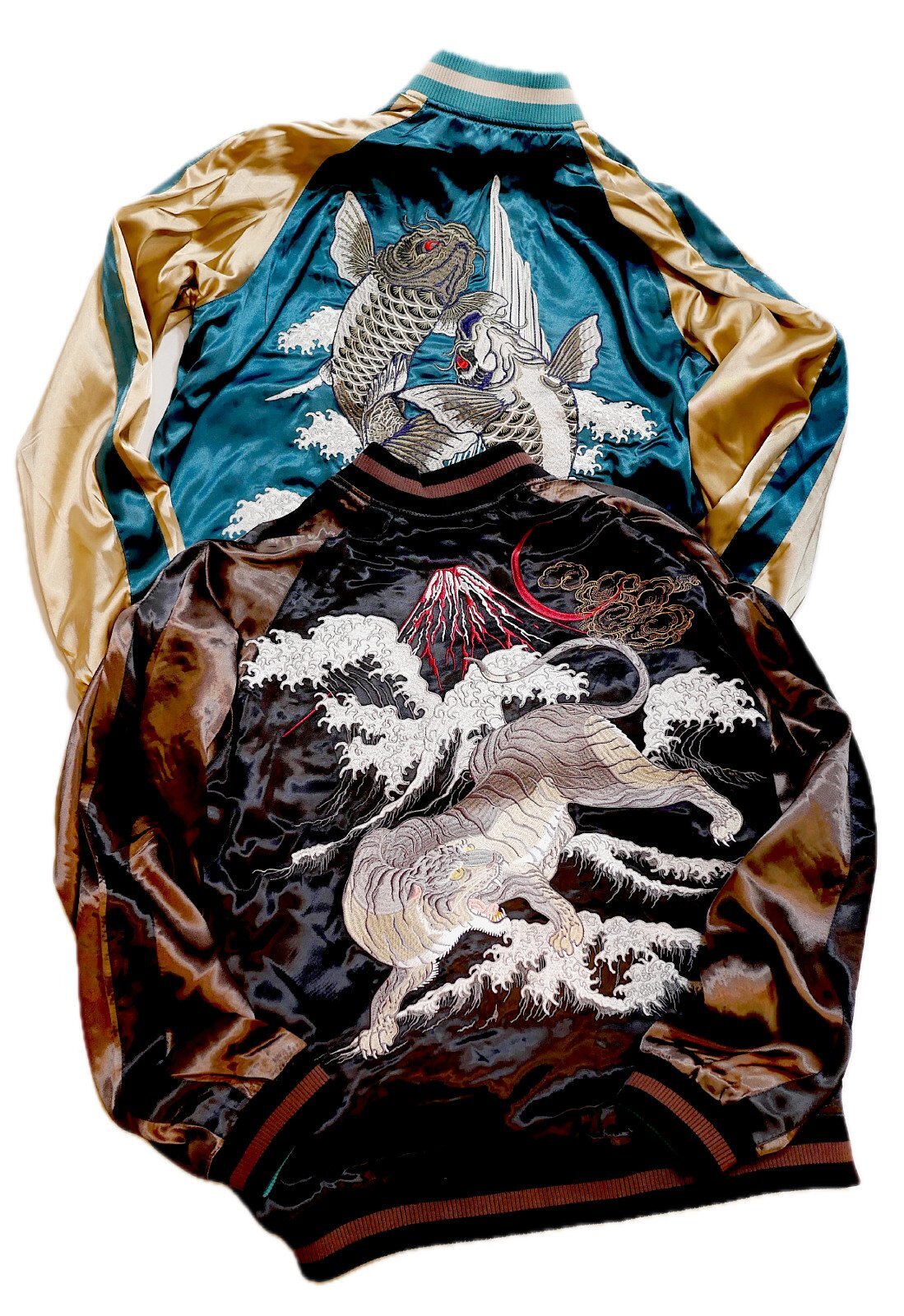 Japanesque （ジャパネスク） 波に白虎／滝に鯉 リバーシブル刺繍