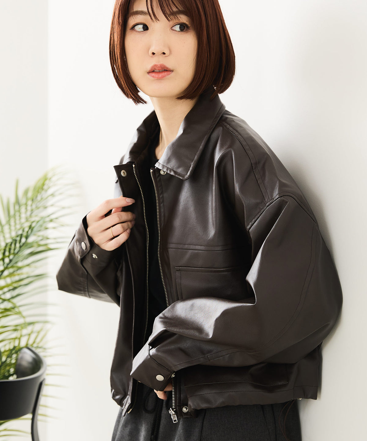 fort point/フォートポイント】フェイクレザー ショート丈 ブルゾン