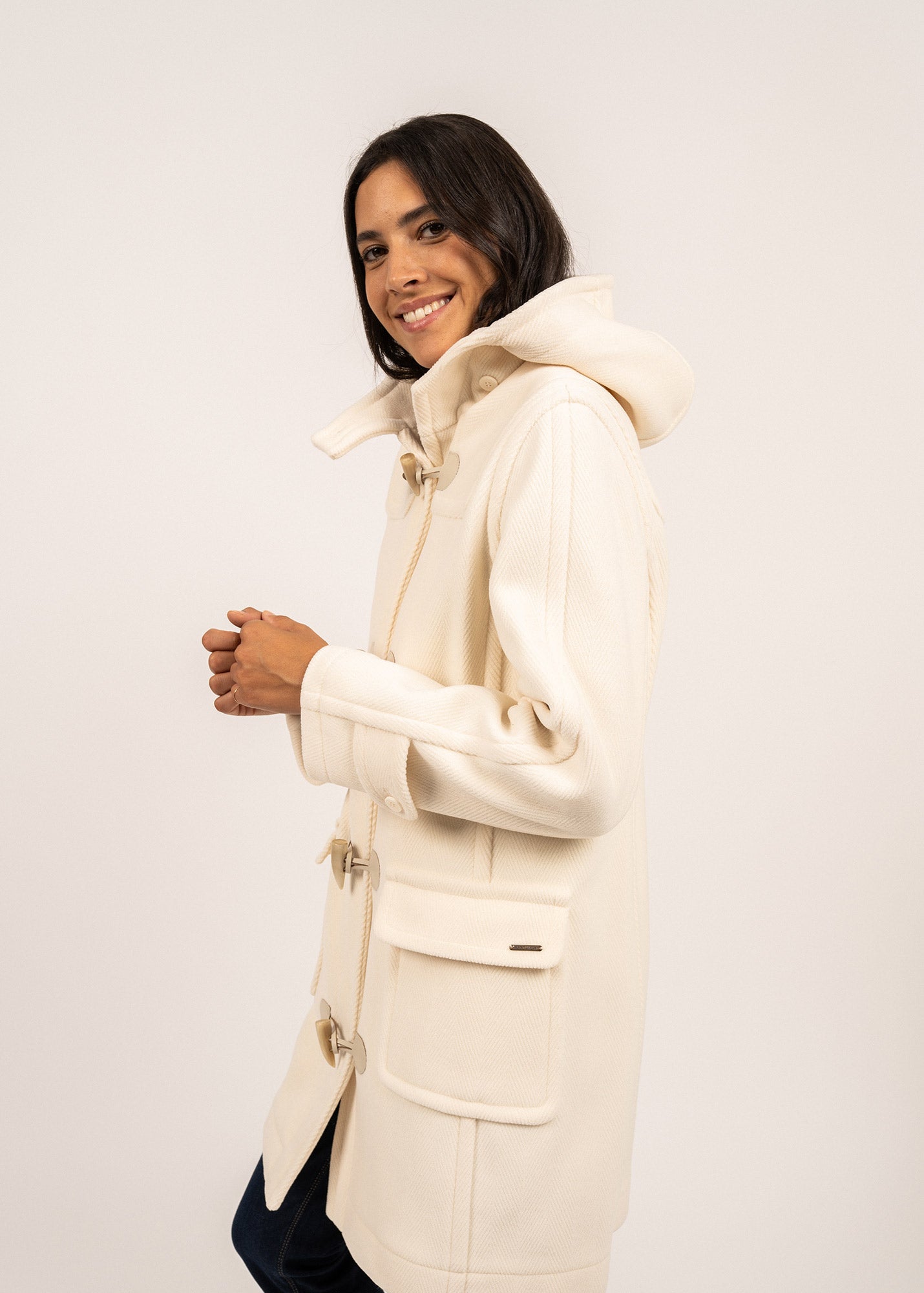 Venus classic duffle-coat in wool, with herringbone pattern