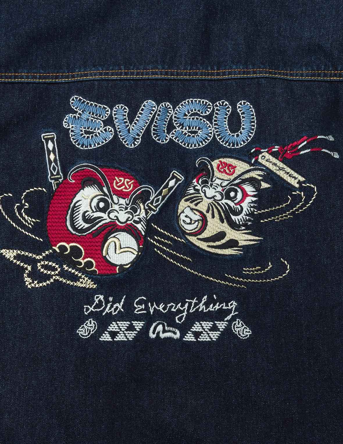 忍者だるま刺繍レギュラーフィットパッド入りデニムジャケット – EVISU