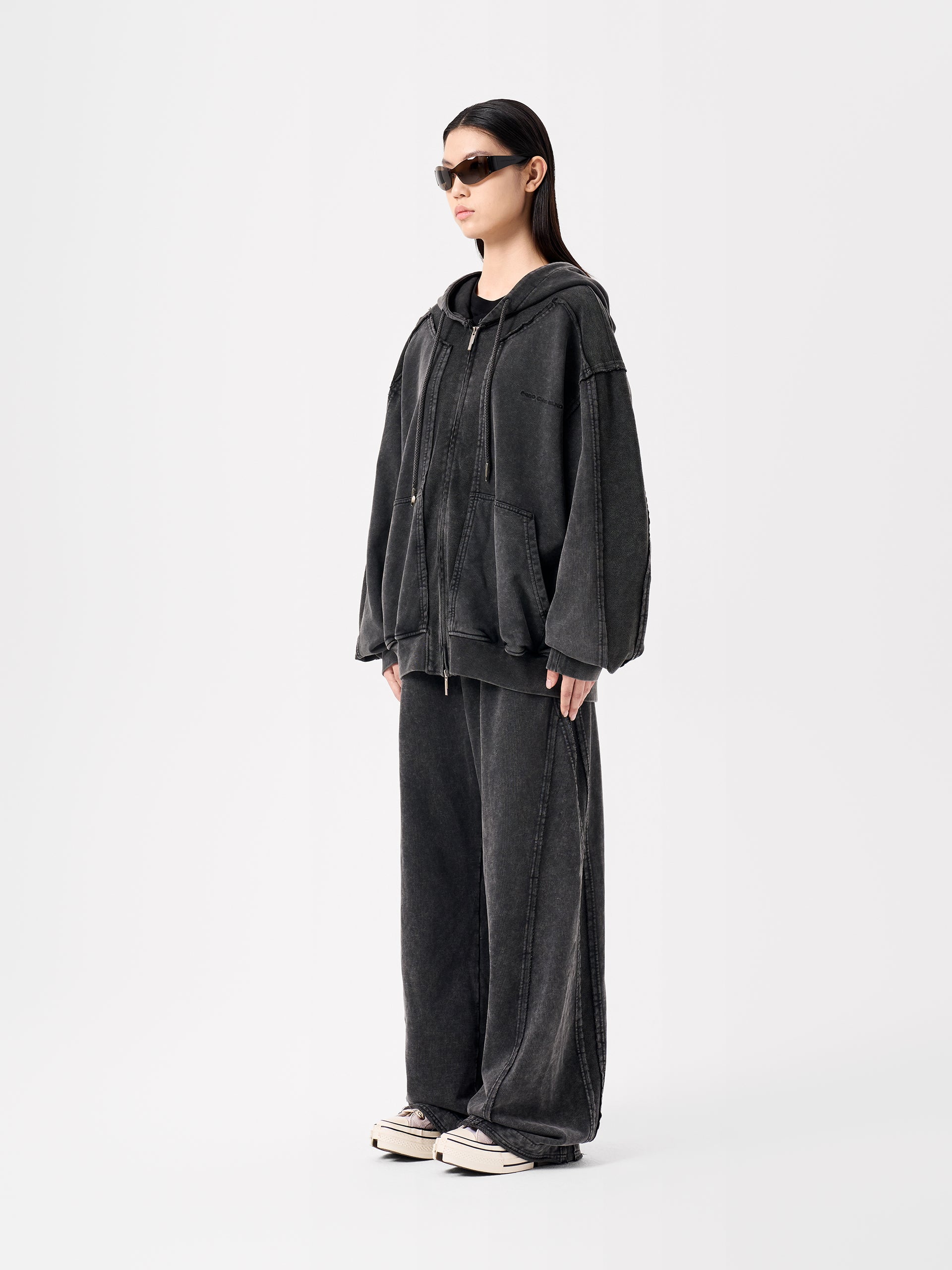 GREY WASHED DECONSTRUCTED ZIP-UP HOODIE – Feng Chen Wang