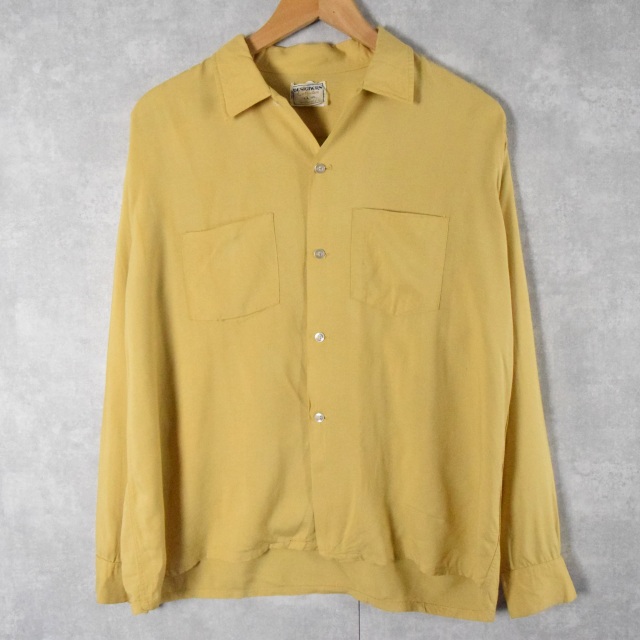 60年代 60s イエロー 開襟 オープンカラー 黄色 長袖 │ヴィテージ古着