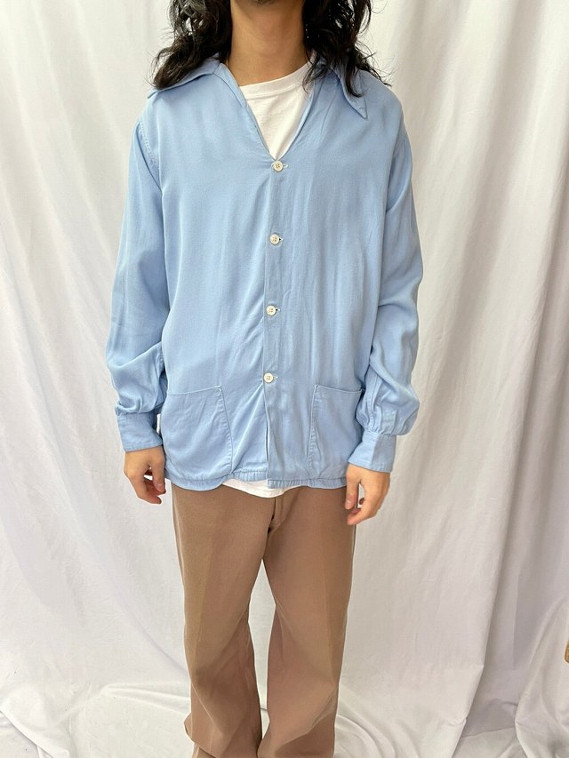 50年代 50s バンヒューゼン 開襟 長袖 水色 │ヴィテージ古着屋Feeet