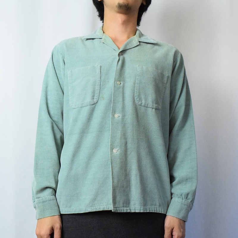 50s 60s 50年代 60年代 開襟シャツ ループカラー 水色 ライムグリーン