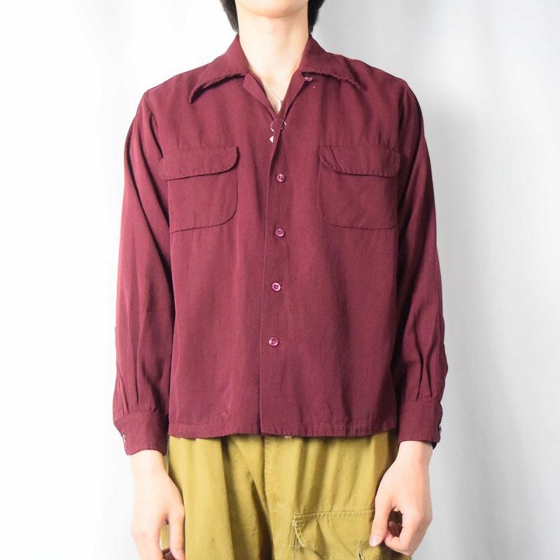 40年代 40s アメリカ製 ボルドー えんじ ワインレッド 開襟 長袖