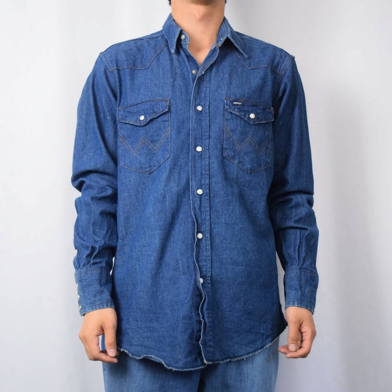 80s 80年代 ラングラー インディゴ デニムシャツ 長袖 アメリカ製