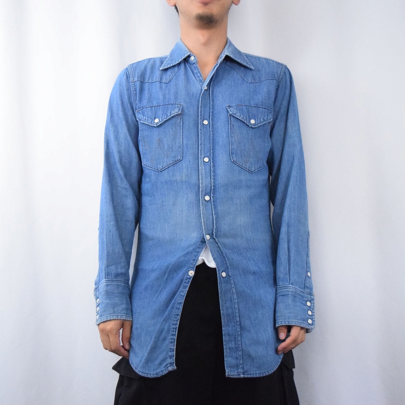 70s 70年代 ラングラー デニムシャツ アメリカ製 長袖 インディゴ