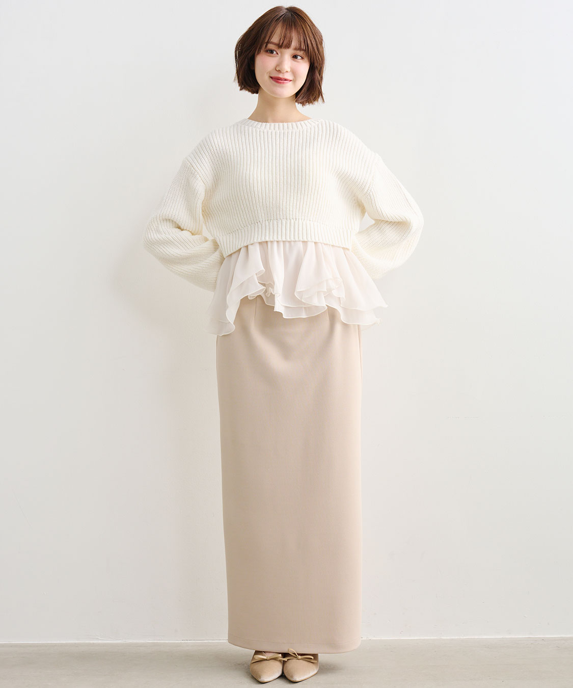 愛され名品】ペプラムブラウス×パフスリーブニットセット｜PETAL