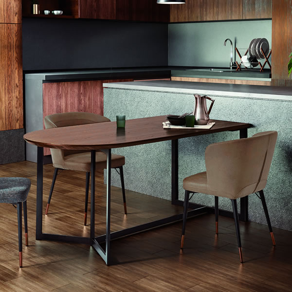 スチールフレーム)ウォールナット 半円形ダイニングテーブル DT-23