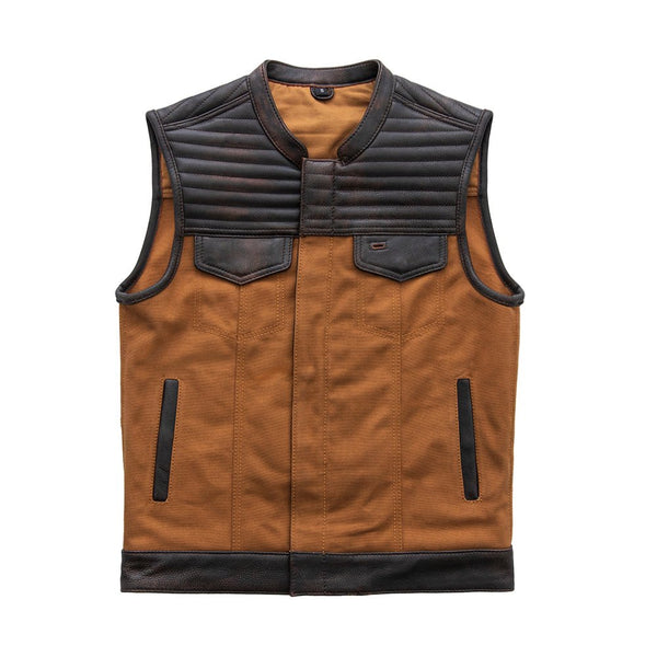 Bison - Men's Club Style Leather/Canvas Vest Limited Edition