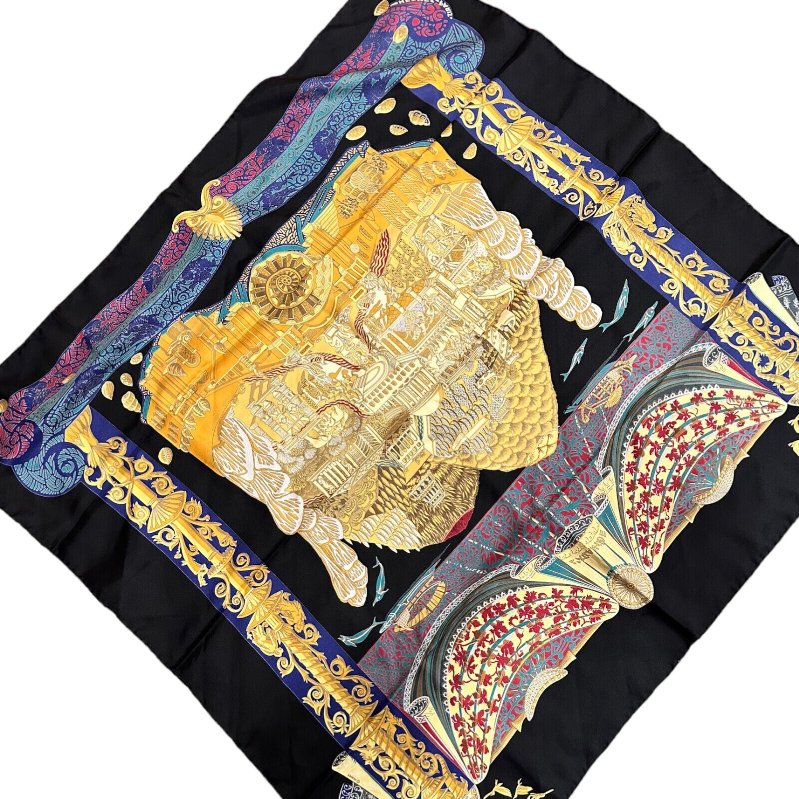 Hermes Carre L'Atlantide Atlantis Vintage 90cm Black Multicolor