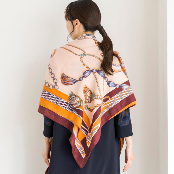 マニプリ｜タッセル柄のウールシルクストール ・ワイン｜東京ソワール