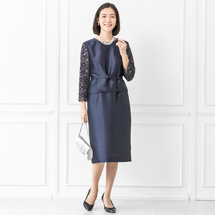 ツーピース風ワンピース 9号・ネイビー｜東京ソワールオンラインストア