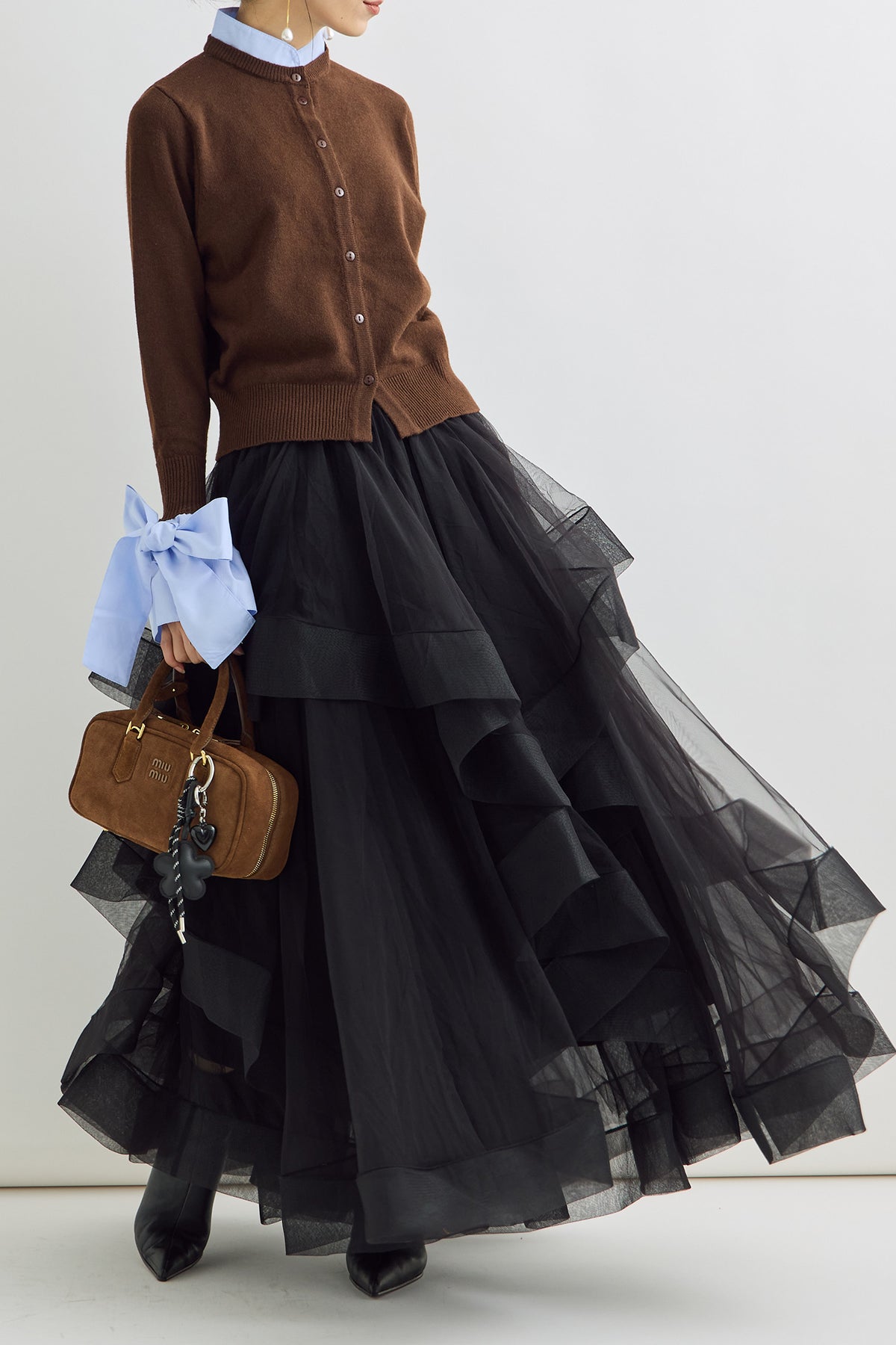 予約/SET]BIGリボンカフスデザインニットドッキングカーデ+ランダム