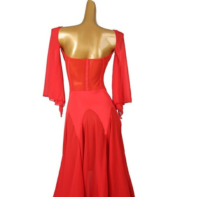 社交ダンス モダンドレス 赤色フラメンコ衣装 ヨーロッパ|社交 ダンス