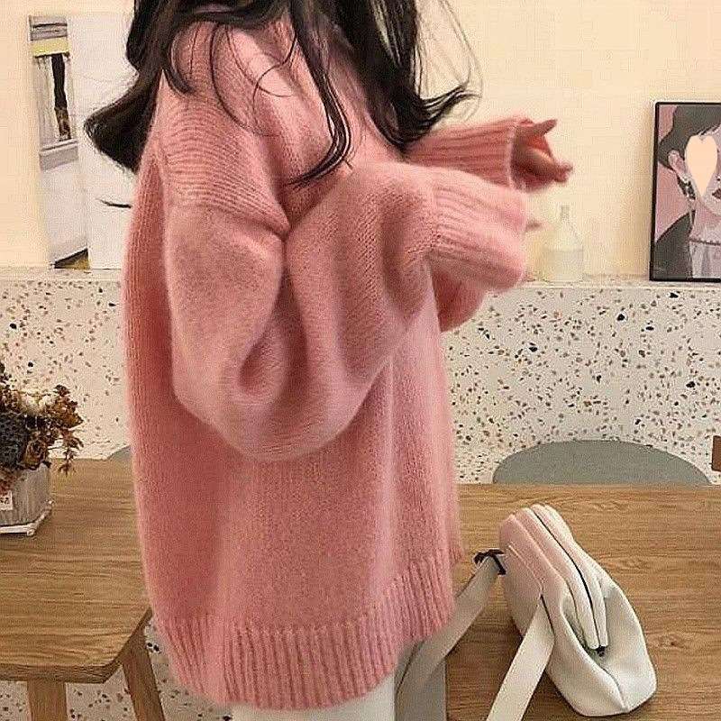 ピンクコーデ ふわもこオーバーサイズピンクニットセーター トップス