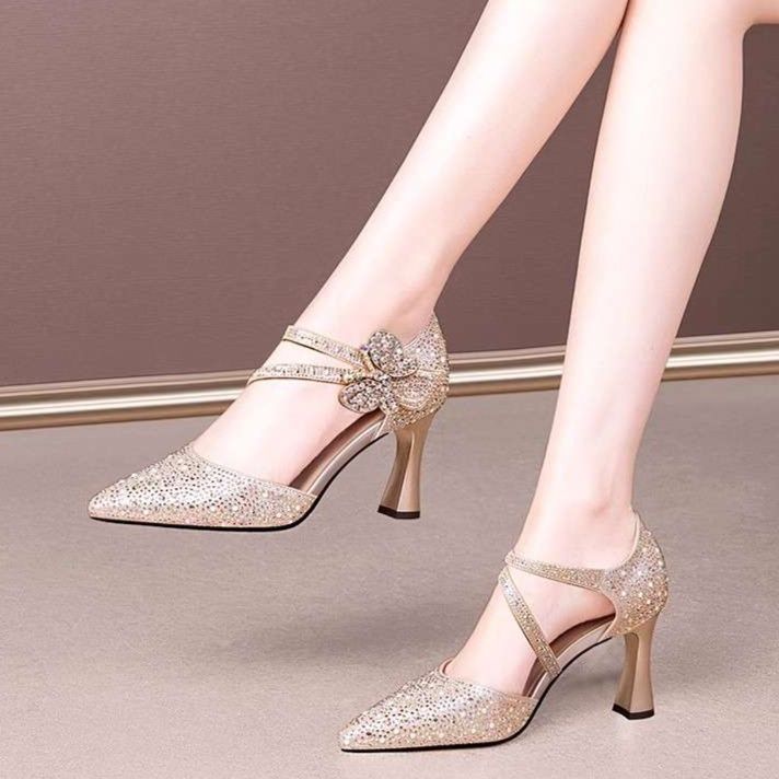 輝き繊細シルバー蝶々エレガントパンプス シルバー|パンプス専門通販