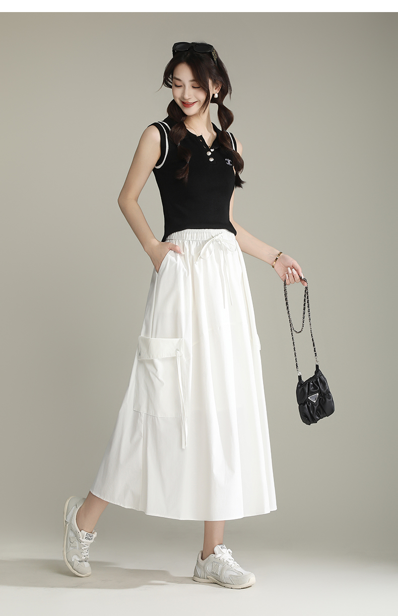 白スカート ポケット付きフレアロングスカート フレア|白スカート専門