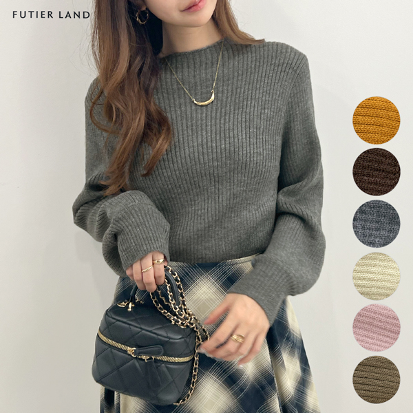 ボトルネックバルーン袖ニットプルオーバー トップス Futier