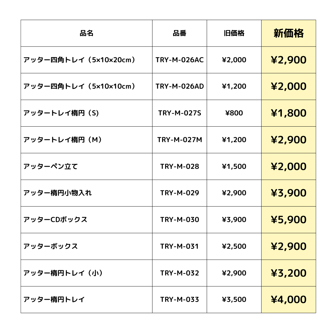 ◇価格改定（値上げ）のお知らせ◇