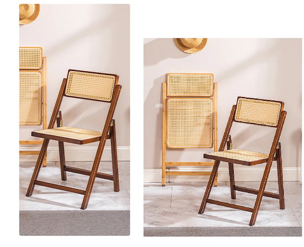 Qoo10] ダイニングチェア 北欧レトロ籐 無垢材シ