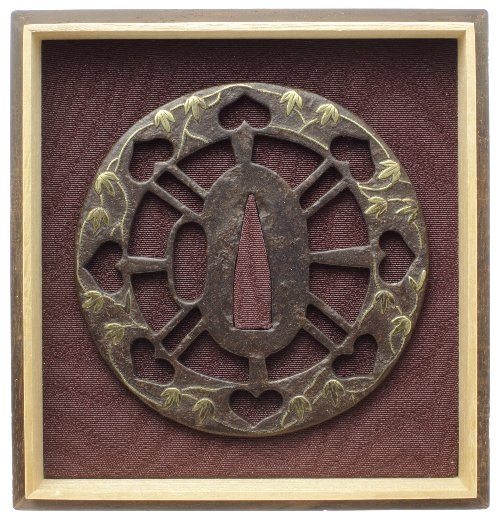 花と唐草図透かし平安城鍔 鐔 無銘 平安城象嵌 花唐草図 / Tsuba Mumei