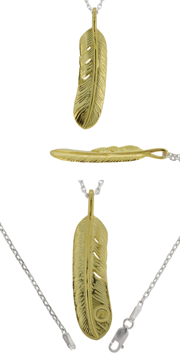 ゴールドカラー フェザー シルバーネックレス(チェーン付きペンダント