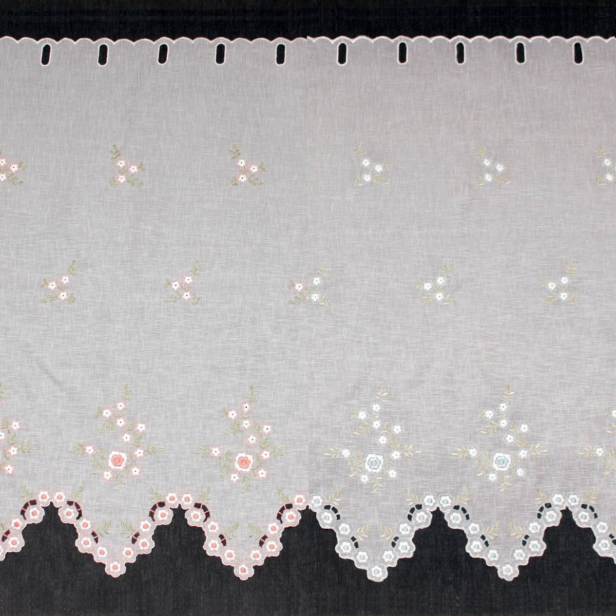 フラワー刺繍 カフェカーテン 約130×90cm｜インテリアレース・テーブル