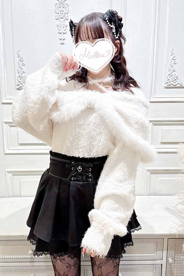 MA*RS】ファー付きリボンオフショルニット - ホワイト size-F | 地雷系