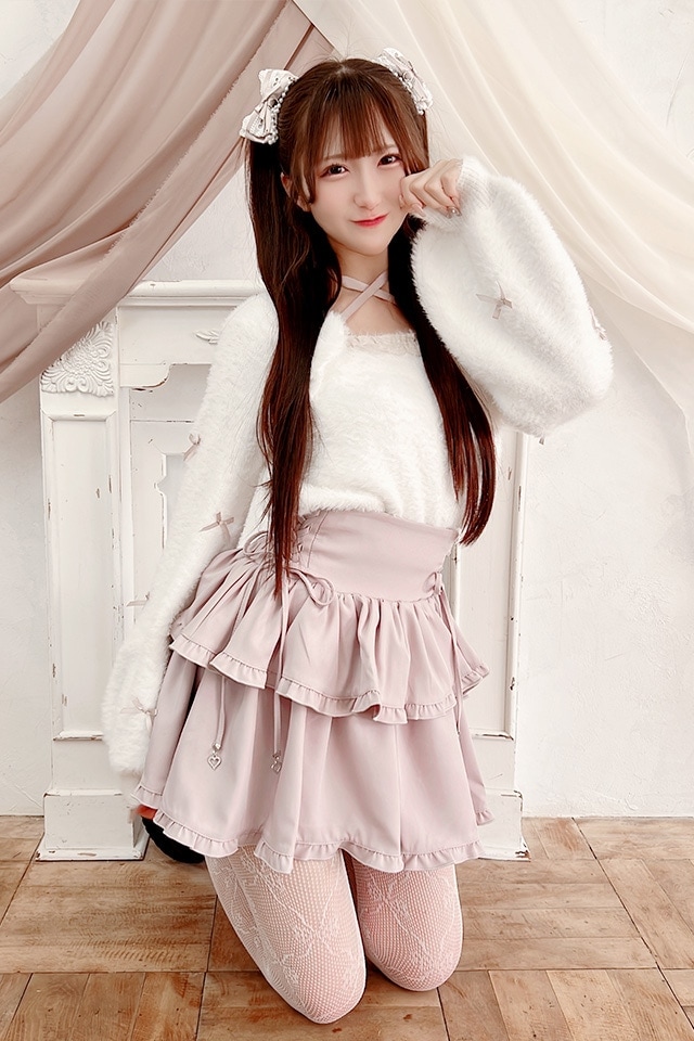 MA*RS】チビリボンケープ風ニット - WHT/ピンク size-F | 地雷系・量産