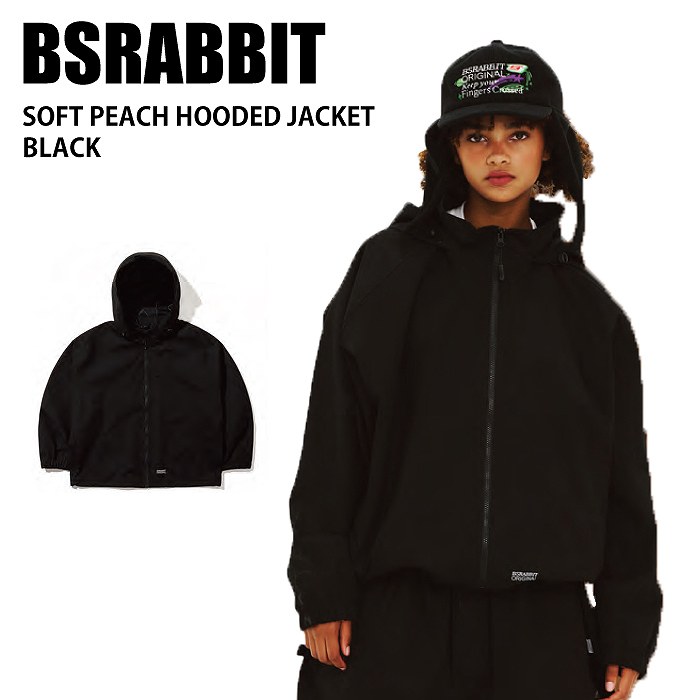 BSRABBIT ビエスラビット SOFT PEACH HOODED JACKET BLACK 24-25