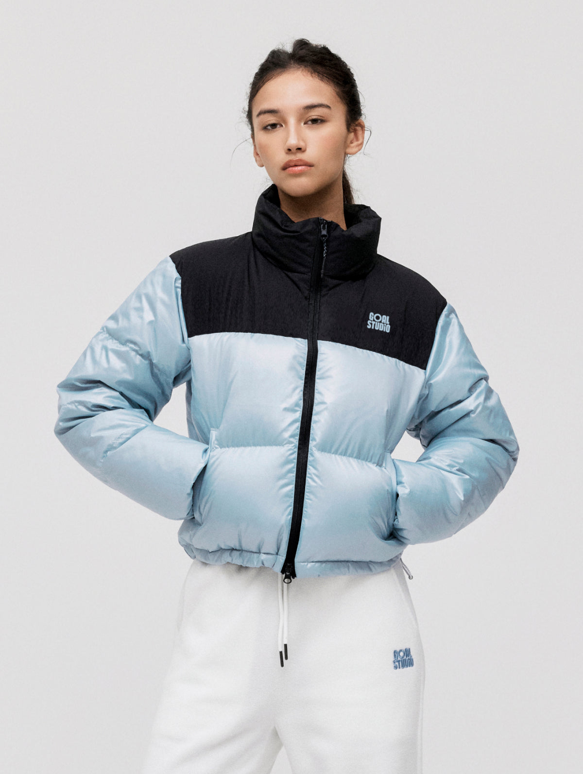 W'S CROPPED PUFFER DOWN JACKET - SKYBLUE – GOALSTUDIO