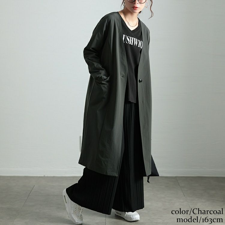 大きいサイズ レディース ストレッチノーカラーロングコート maru