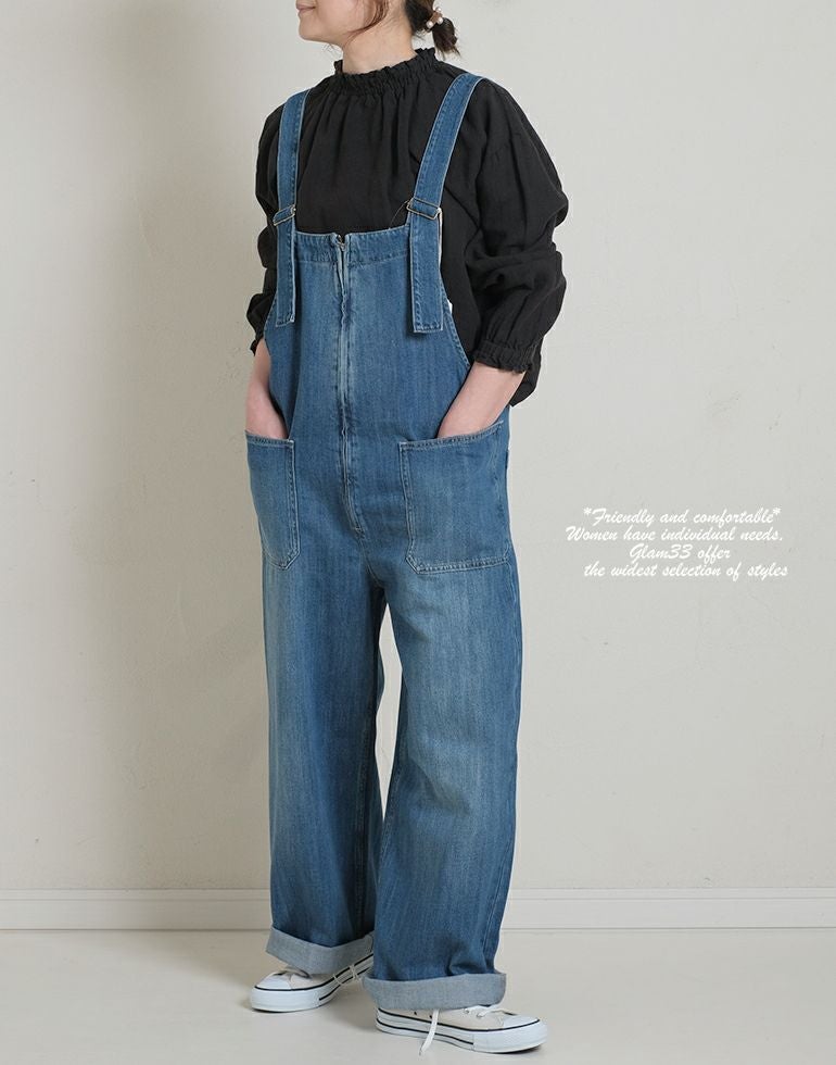 セール】 blue willow ブルーウィロー デニムライクサロペットパンツ