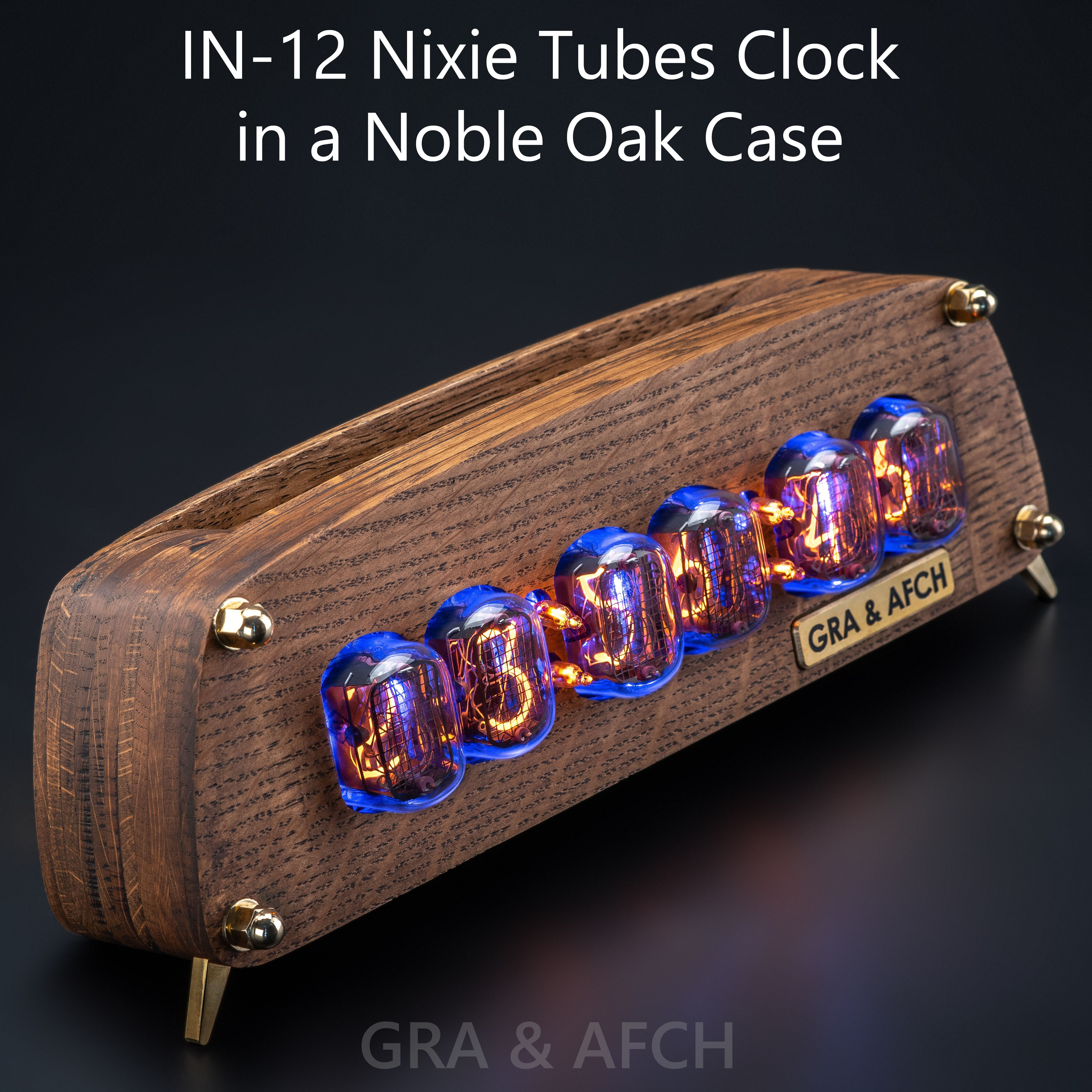 IN-12 Nixie Clock with Sockets and Dots in a Noble Oakwood Case