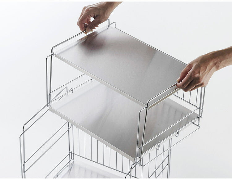 下村企販 日本製 燕三条 ステンレス棚のスタッキングワゴン 2段