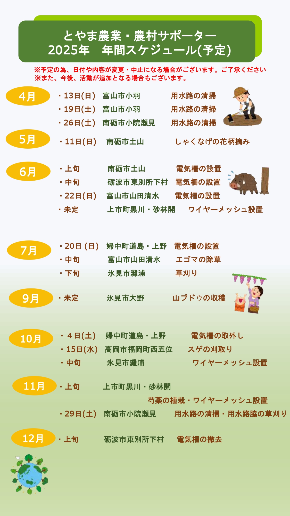 とやま農業・農村サポーター】ポイント制度と年間スケジュールについて